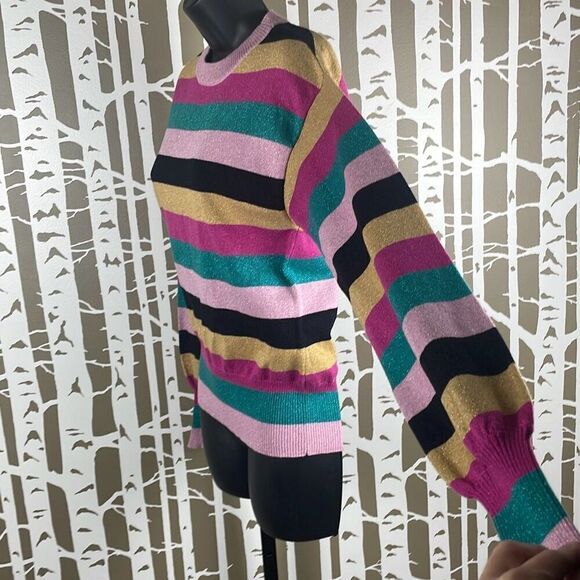 Nine West Metallic Striped Balloon Sleeve Sweater XS - Picture 3 of 8